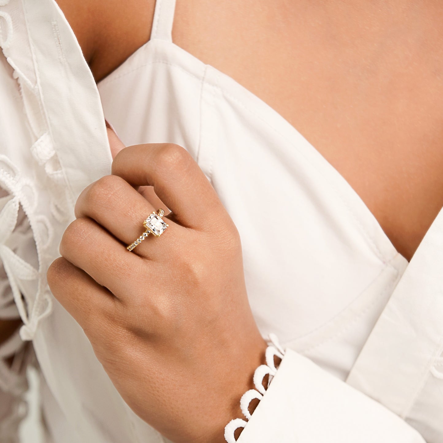 Sakshi's Radiant Diamond Ring - Fine Silver