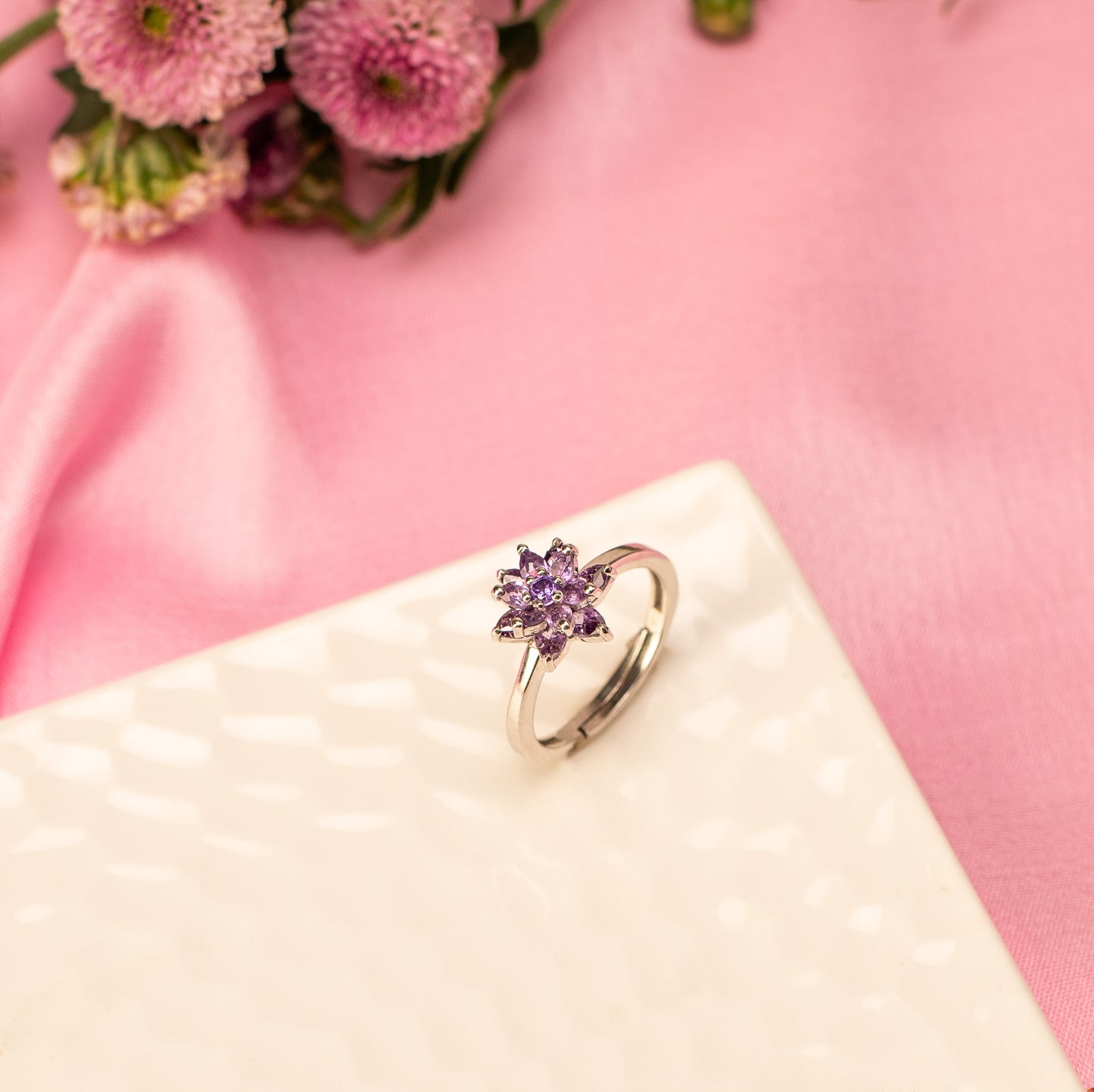 Sakshi's Exotic Flower Ring - Fine Silver