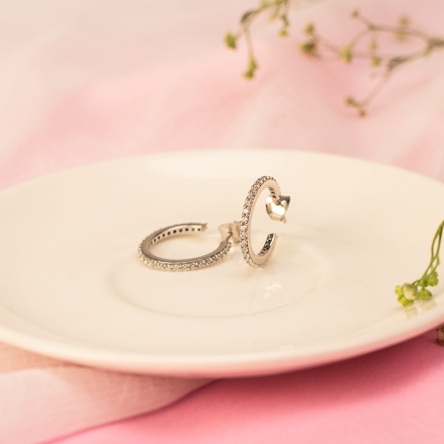 Eternity Half Hoop Earrings - Fine Silver