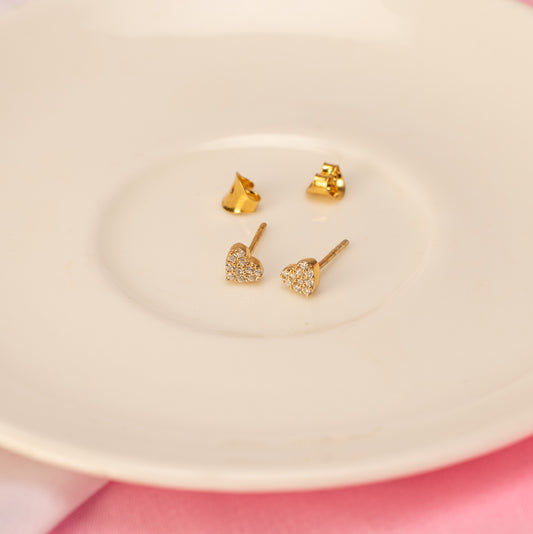 Heart Stud Earrings - 925 Silver