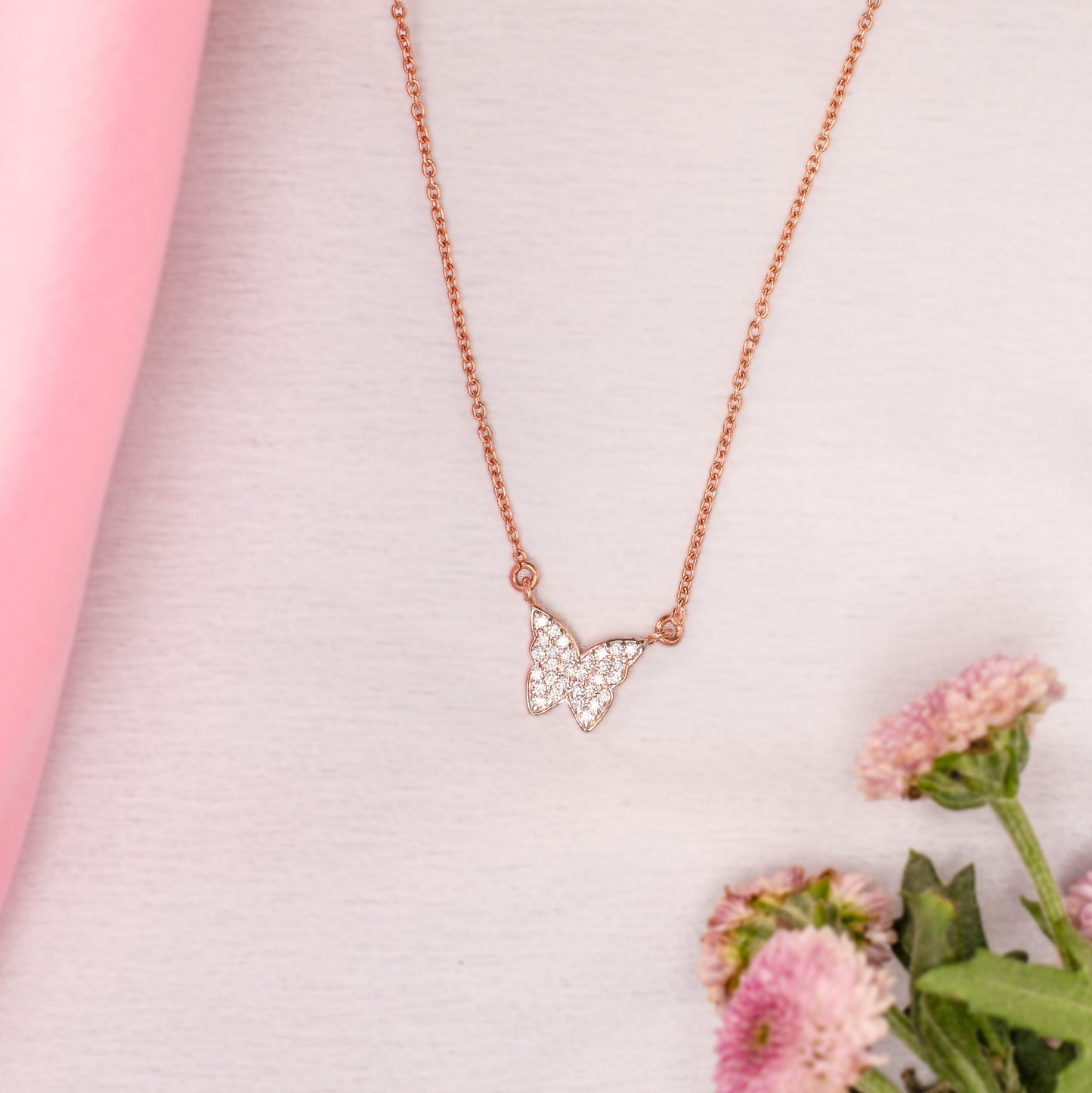 Studded Butterfly Necklace - 925 Silver