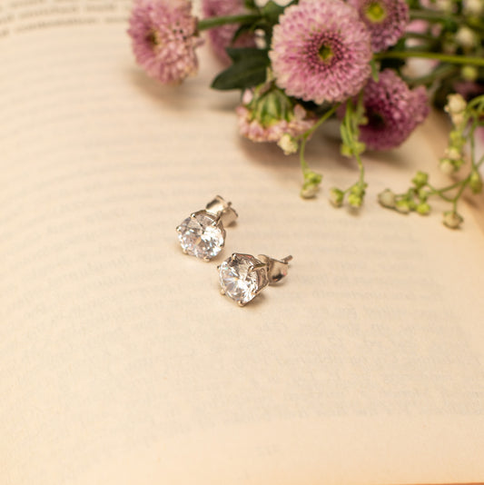 Classic Chic Diamond Stud Earrings (Large - 8mm) - 925 Silver