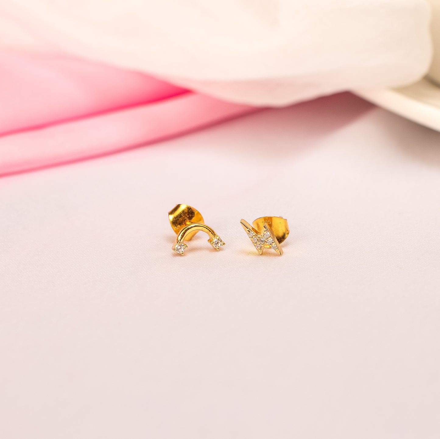 Lightning & Rainbow Stud Earrings - Fine Silver