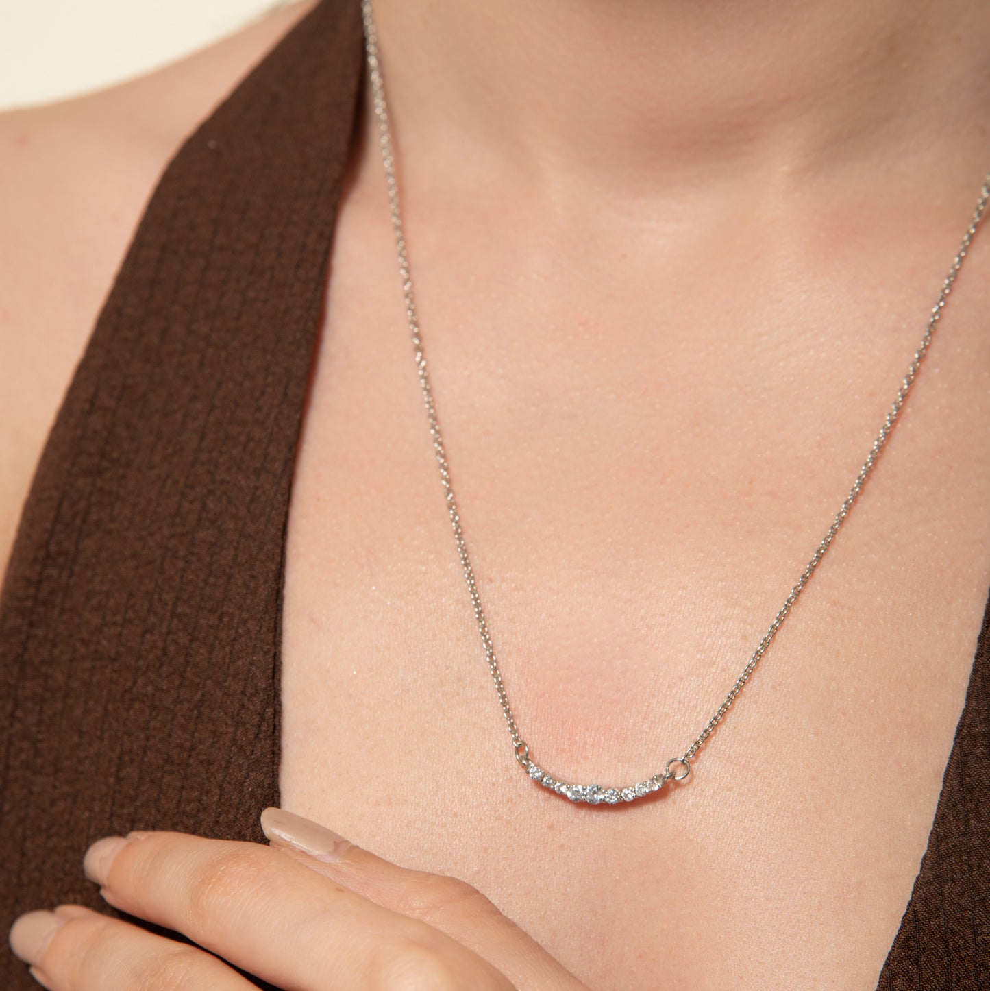 Studded Arch Necklace - Fine Silver