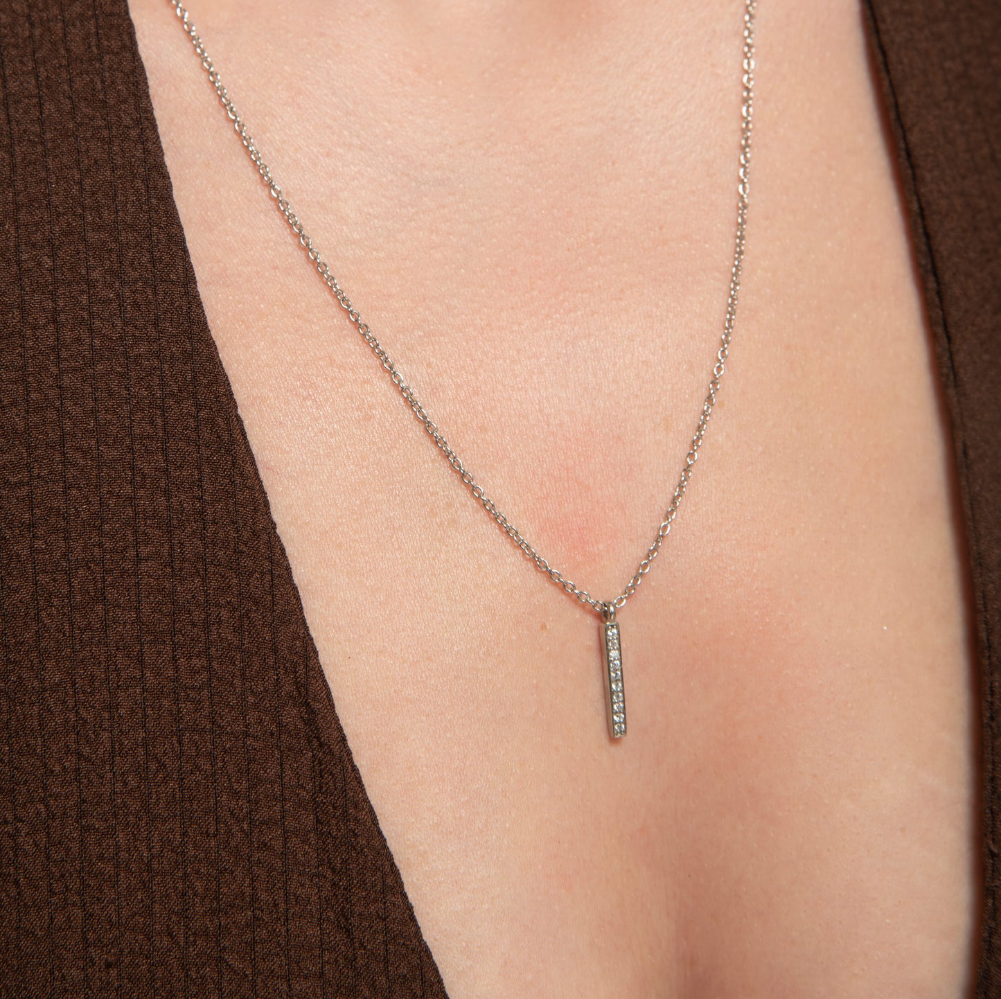 Studded Bar Necklace - Fine Silver