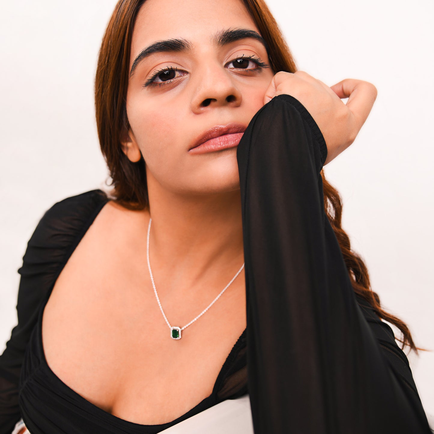 Sakshi's Emerald Necklace - Fine Silver