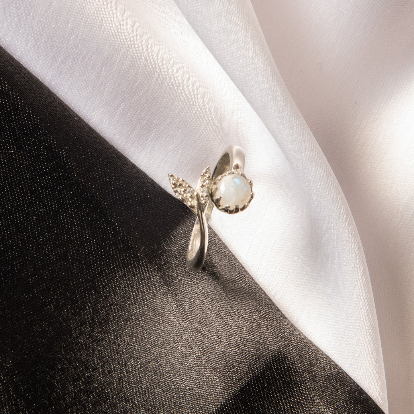 Moonstone Mermaid Ring - Fine Silver