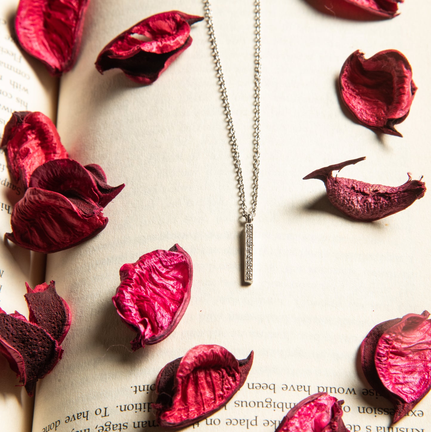 Studded Bar Necklace - Fine Silver
