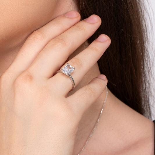 Radiant cut Diamond Ring - 925 Silver