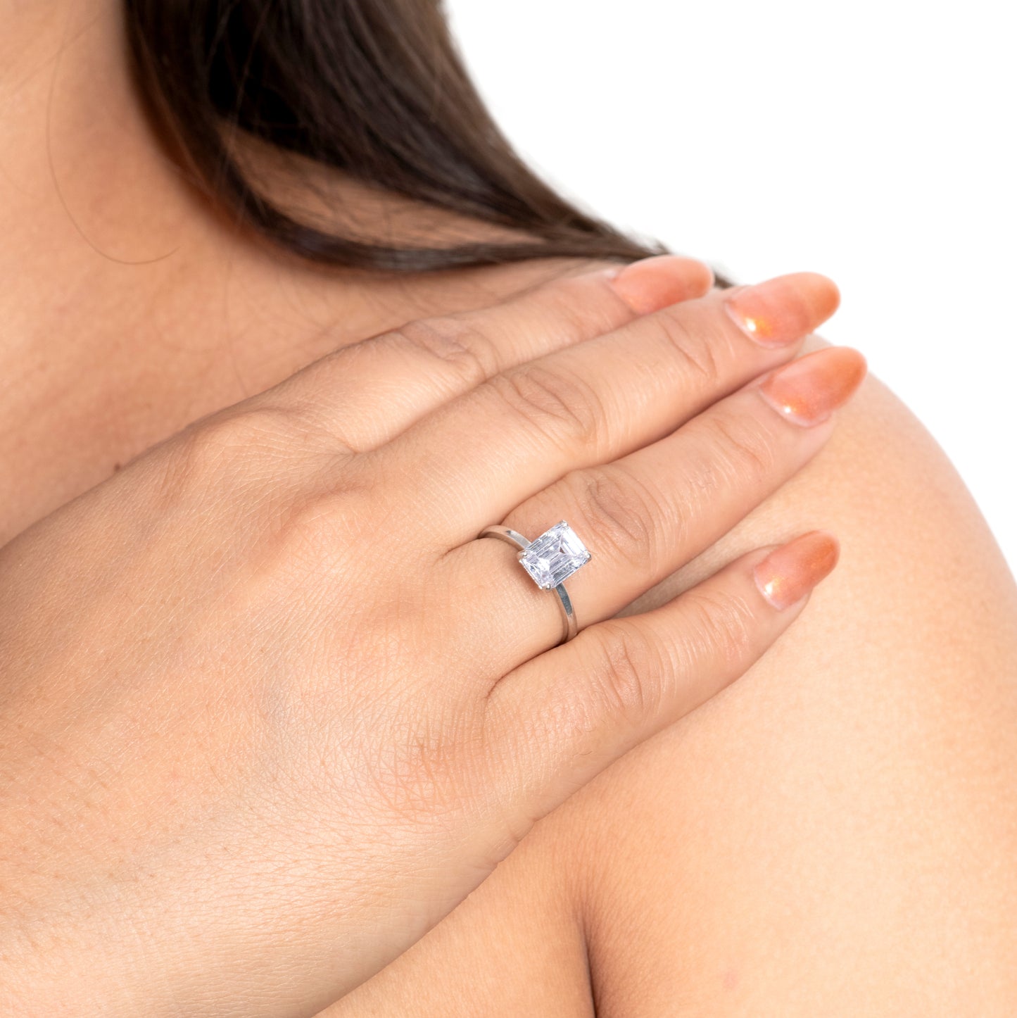Emerald cut Diamond Ring - 925 Silver