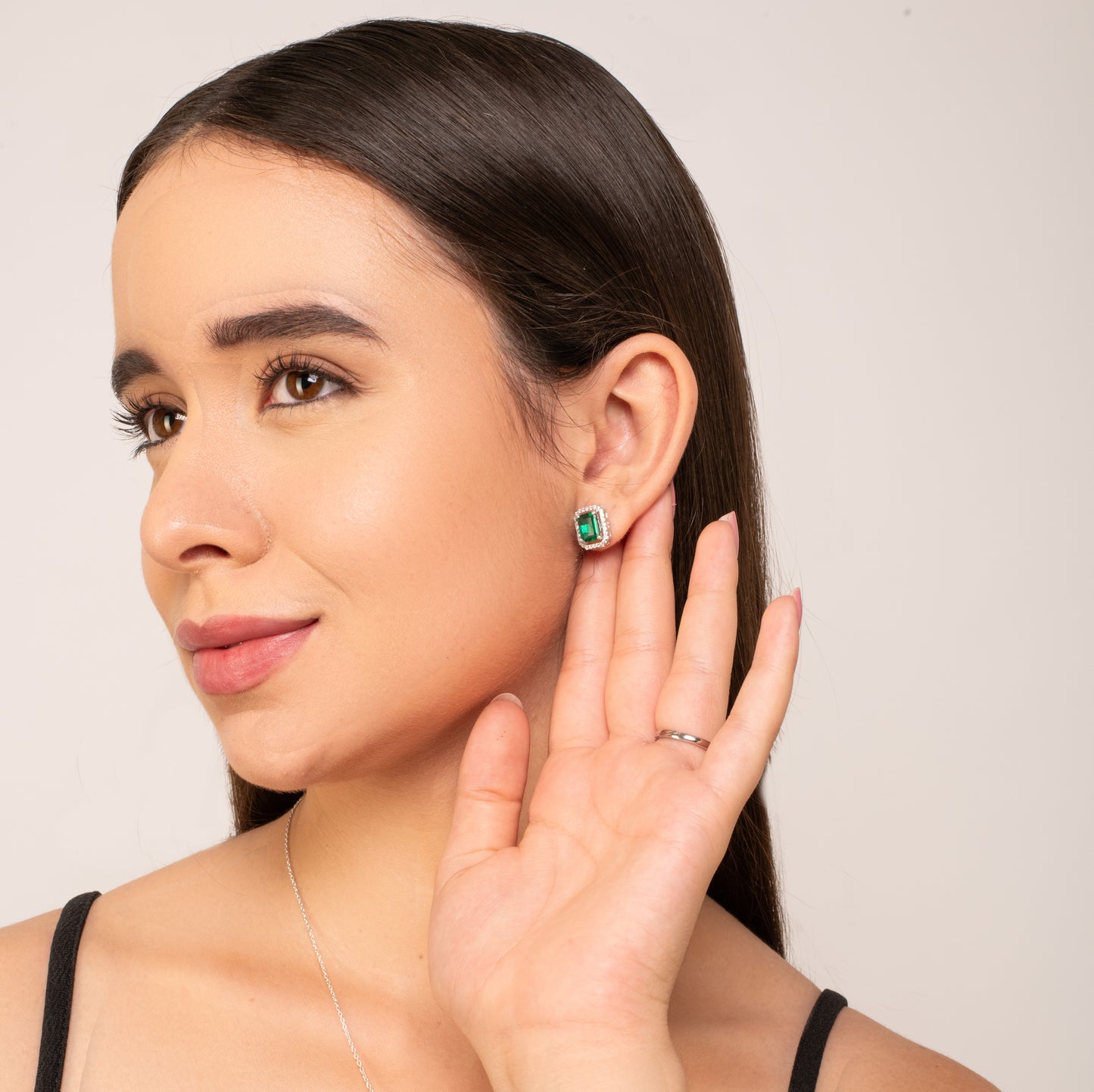 Emerald Stud Earrings - 925 Silver