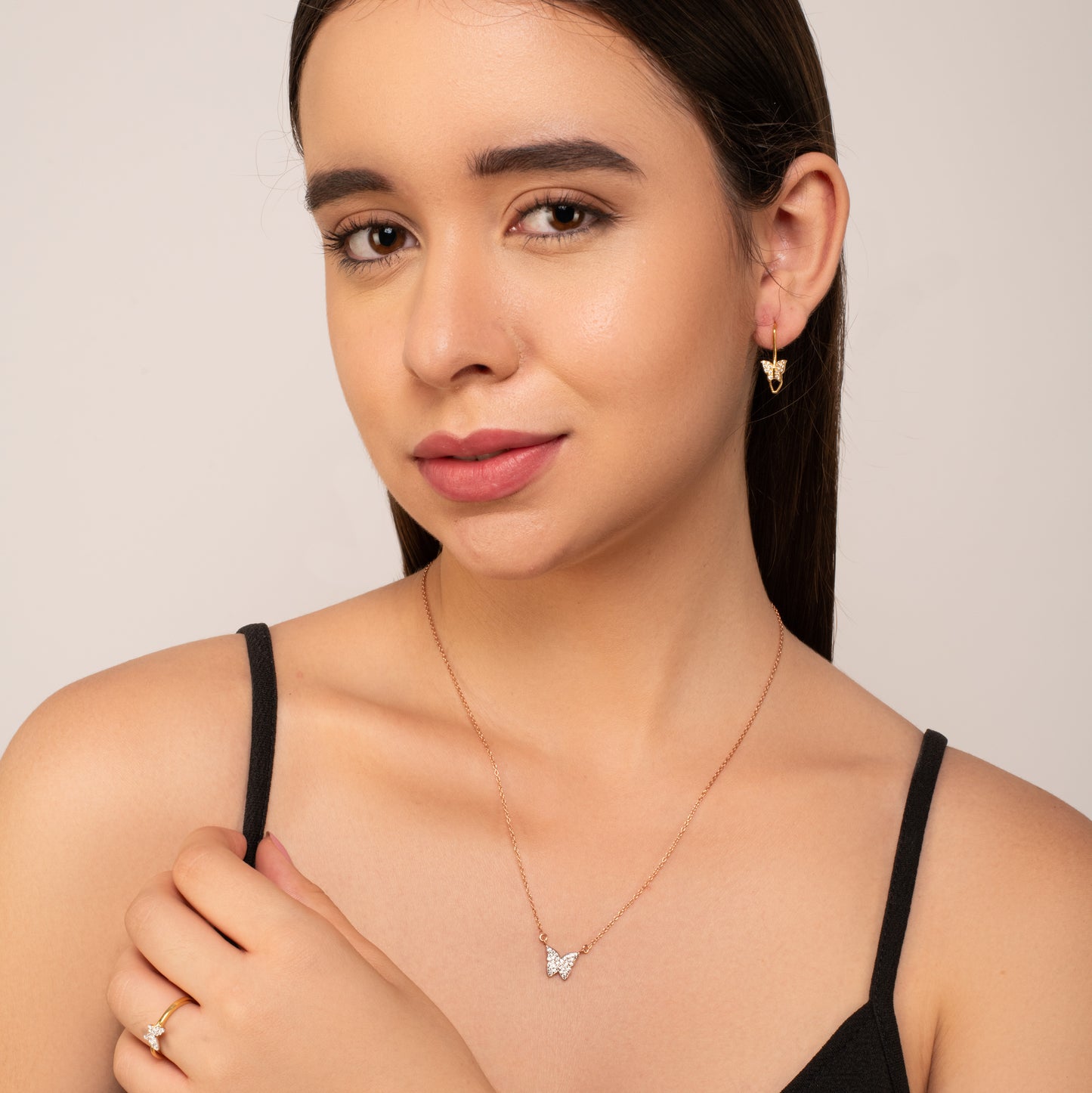 Studded Butterfly Necklace - 925 Silver