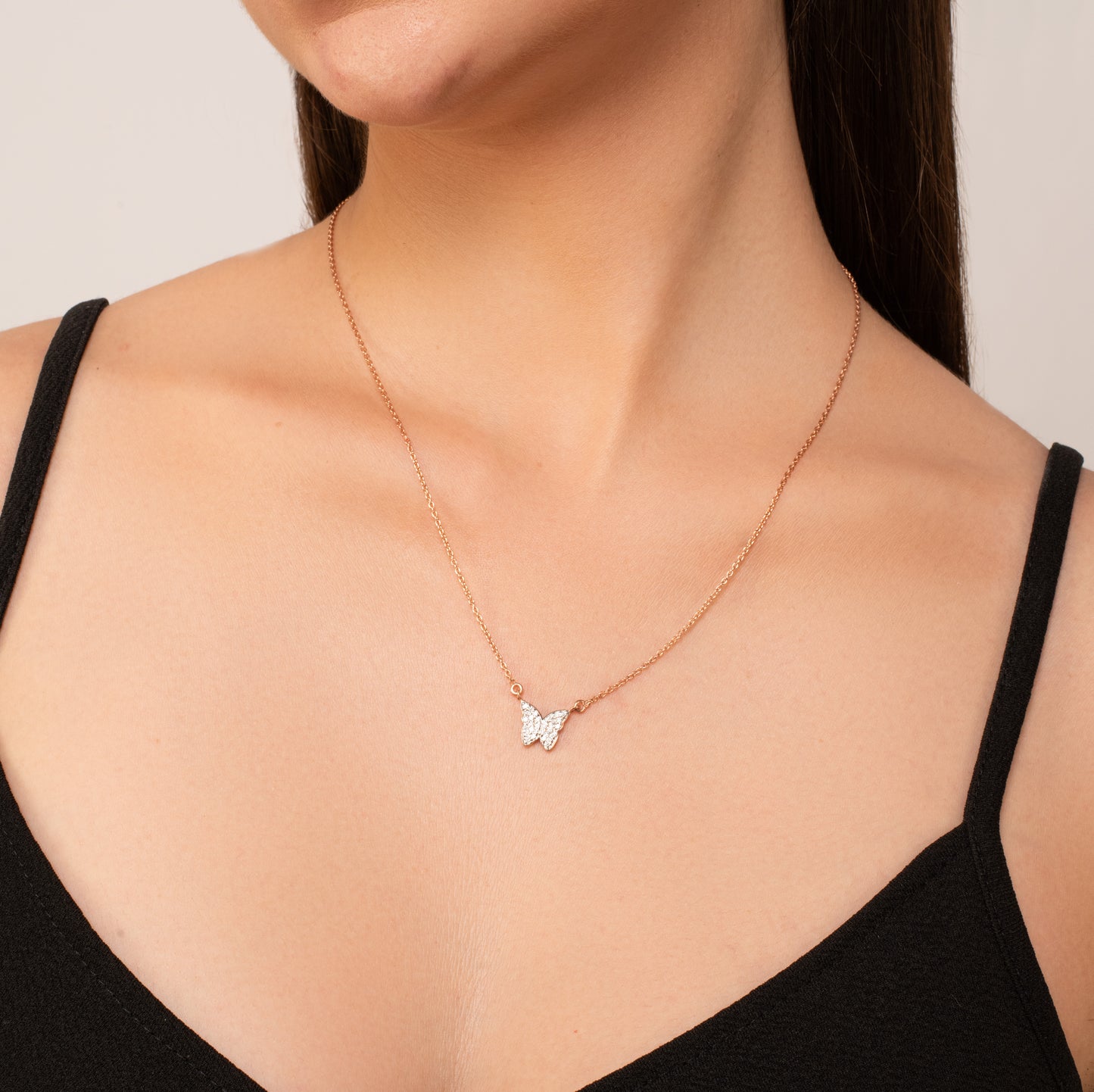 Studded Butterfly Necklace - 925 Silver