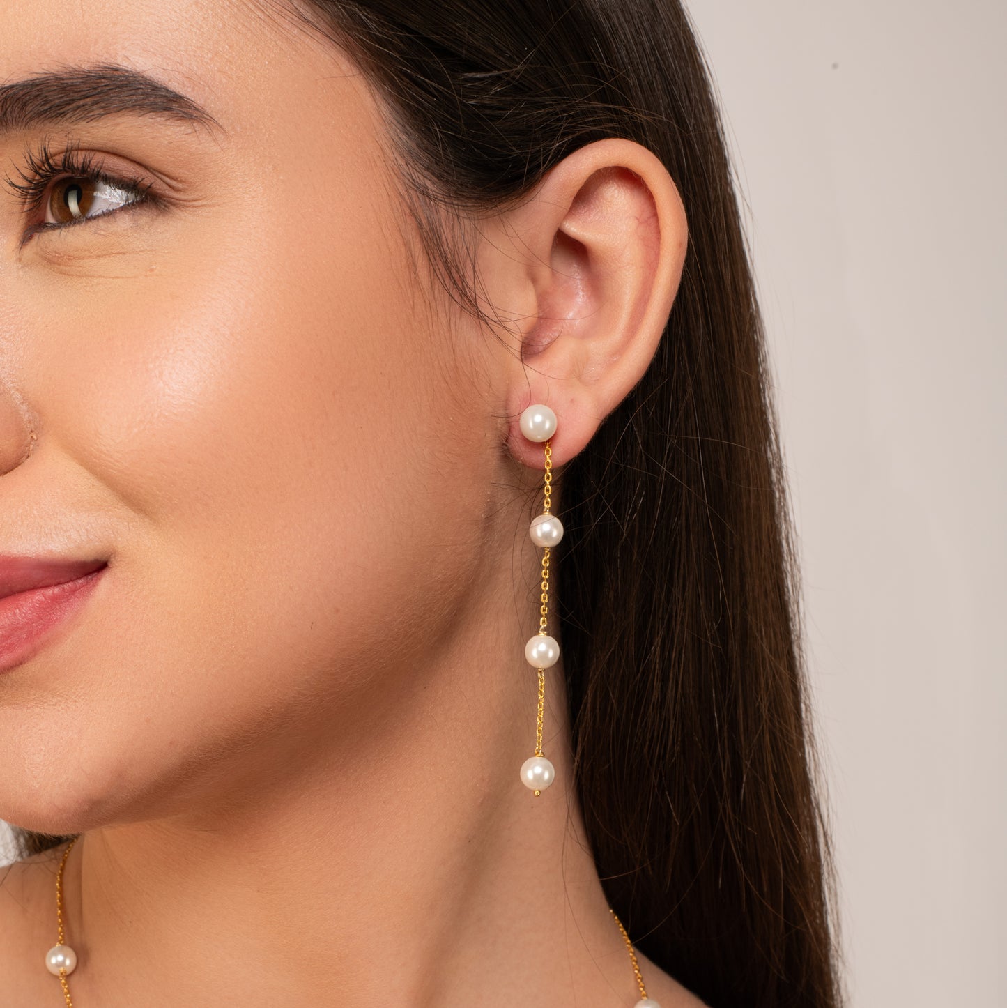 Jewellery Set: Pearl Galaxy Necklace & Dangler Earrings - 925 Silver