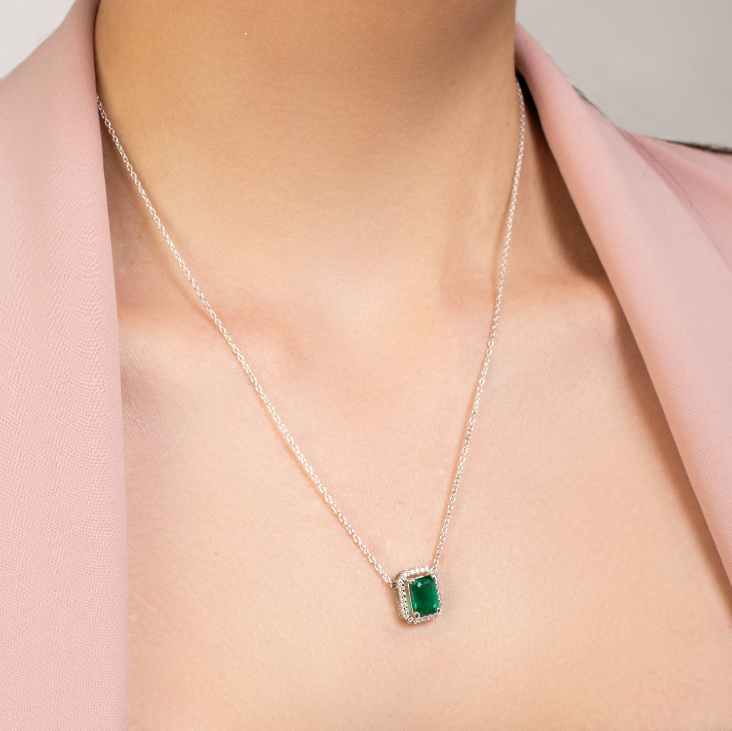Jewellery Set: Emerald Necklace & Earrings - 925 Silver