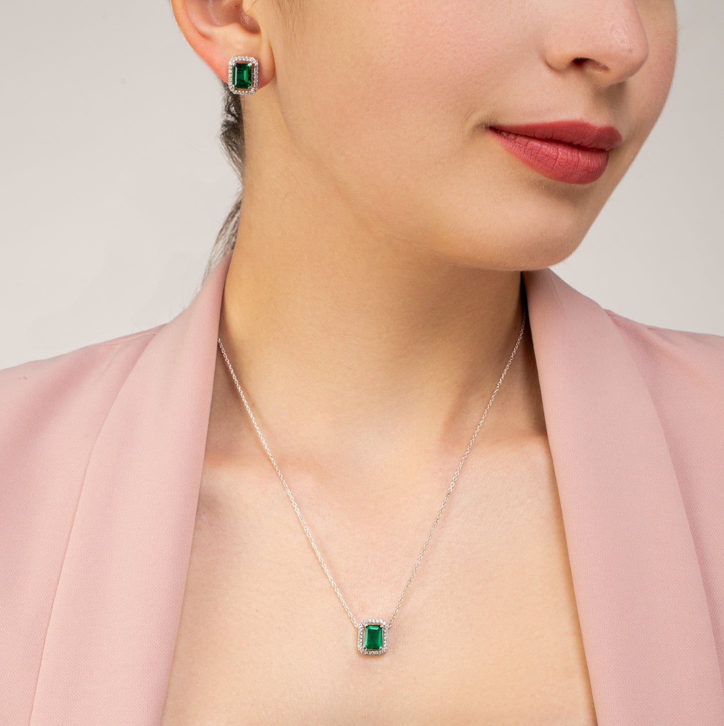 Emerald Stud Earrings - 925 Silver