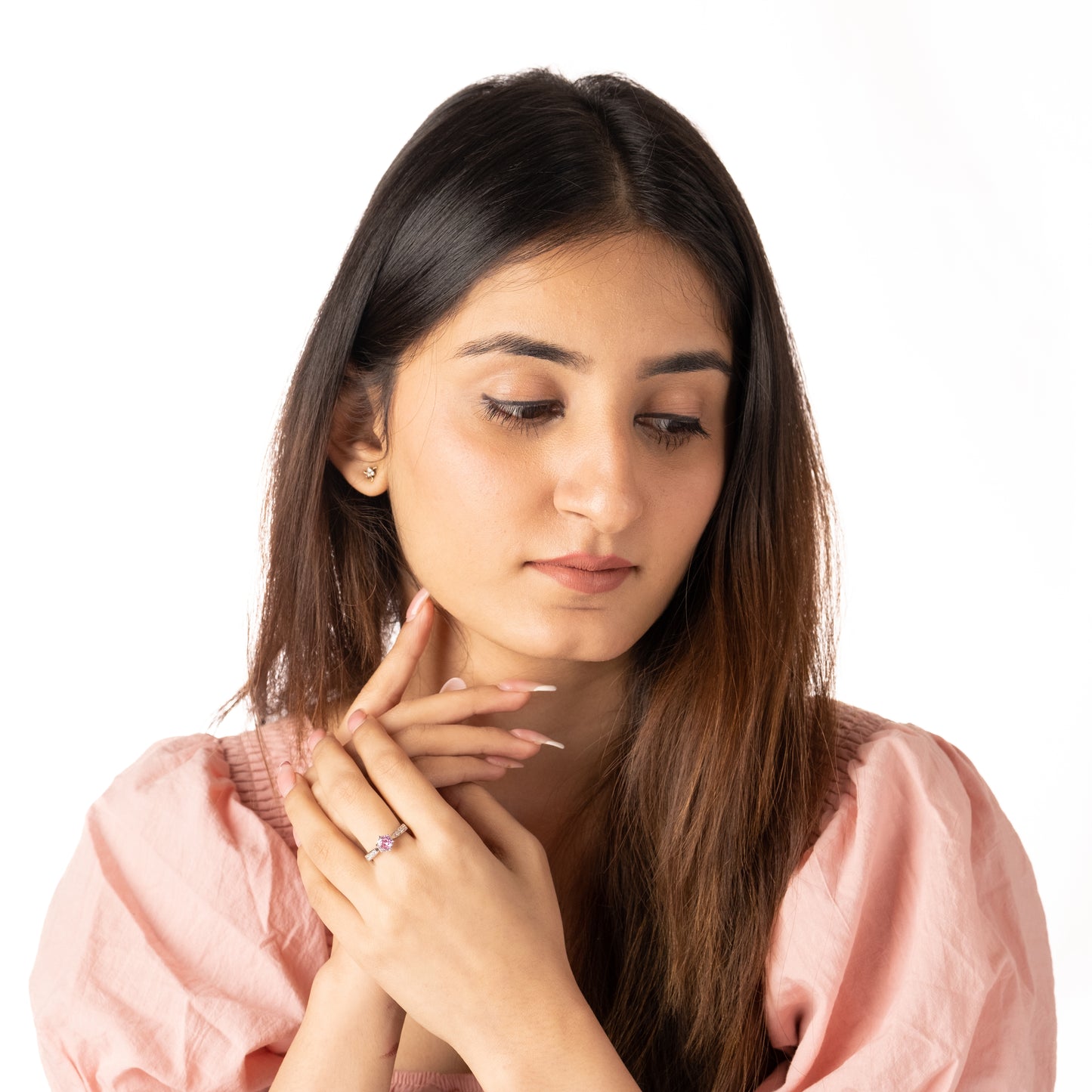 Pink Cocktail Solitaire Ring - Fine Silver