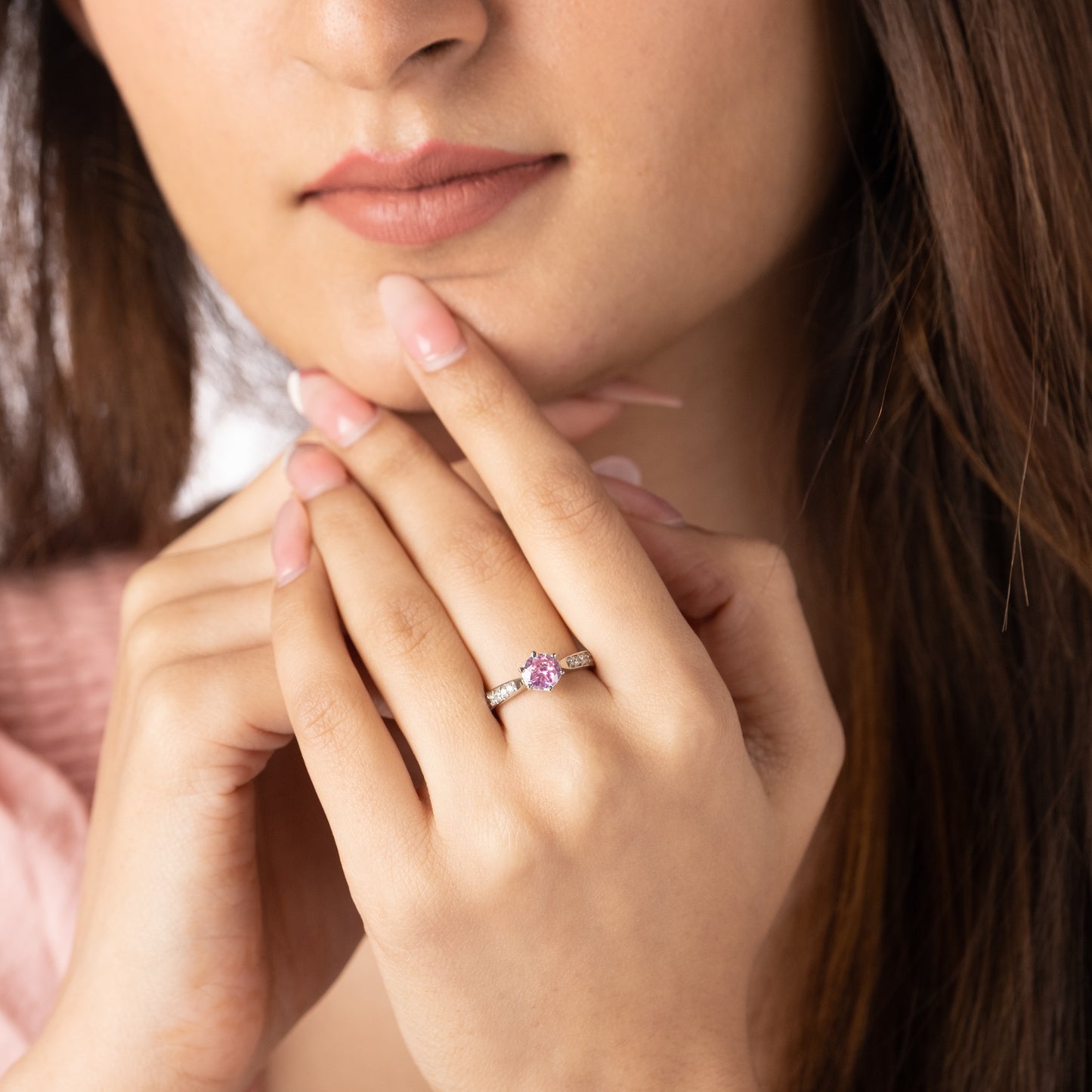 Pink Cocktail Solitaire Ring - Fine Silver