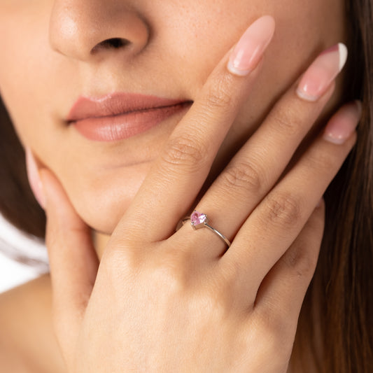 Pink Heart Ring - 925 Silver