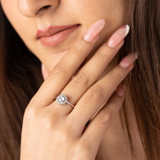 Halo Solitaire Ring - 925 Silver