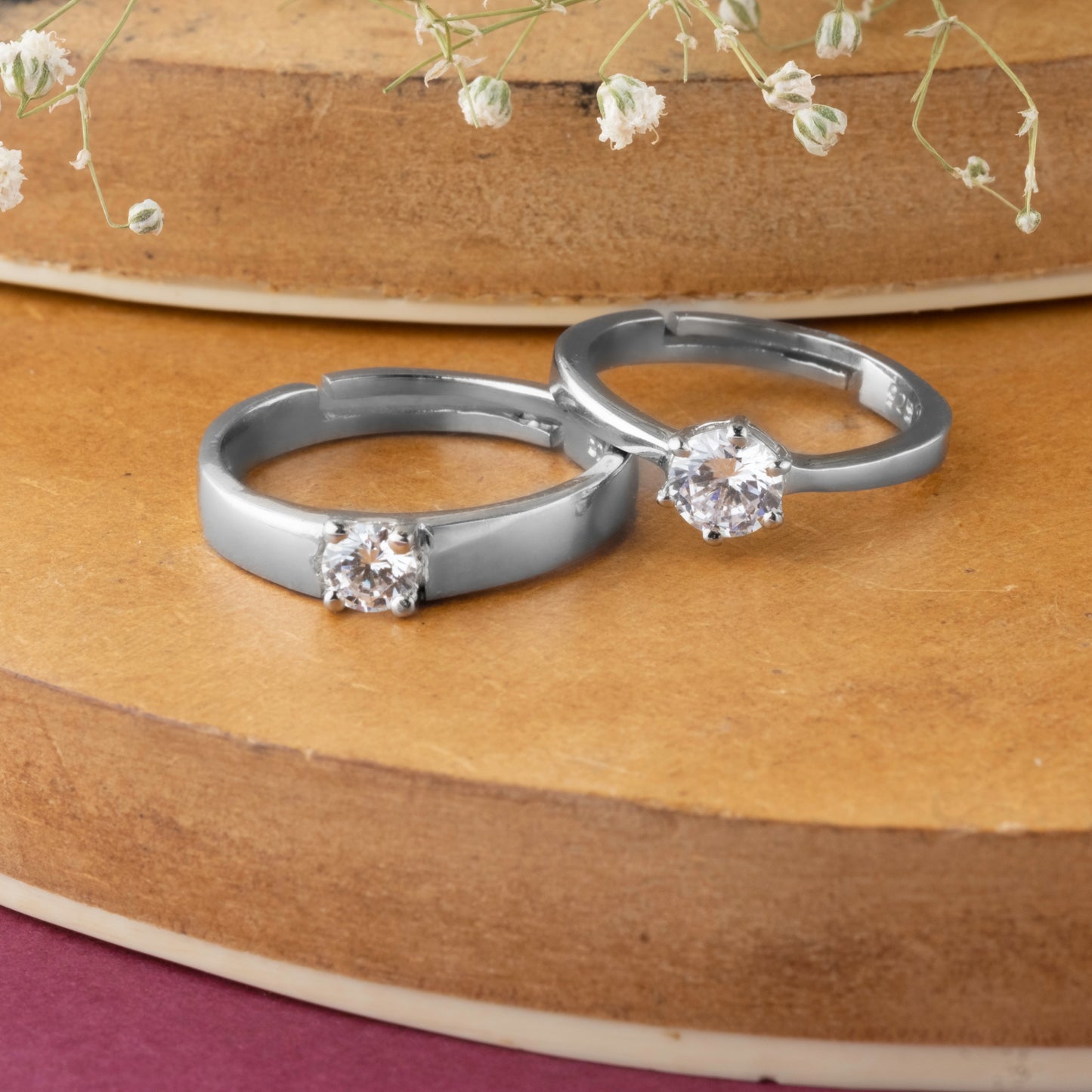 Ross & Rachel Couple Solitaire Ring - Fine Silver