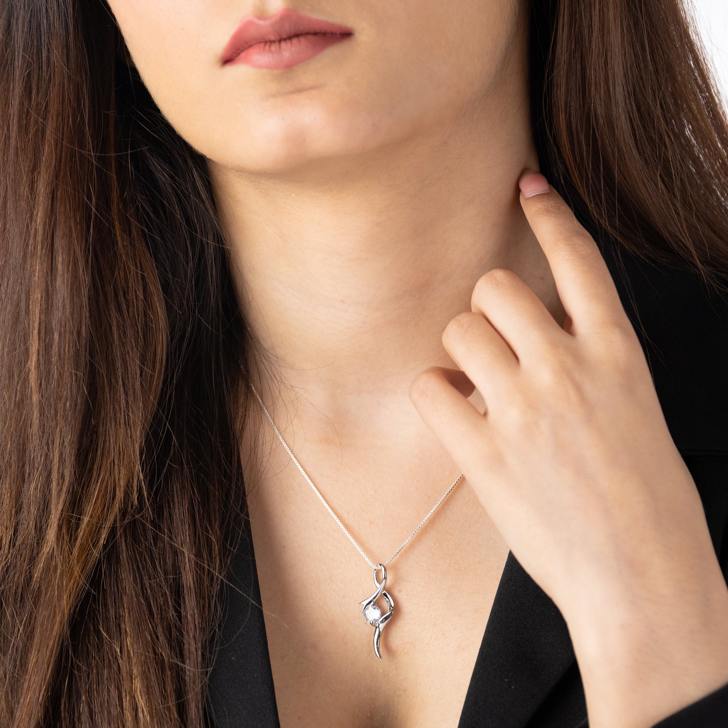 Dancing Solitaire Pendant - Fine Silver