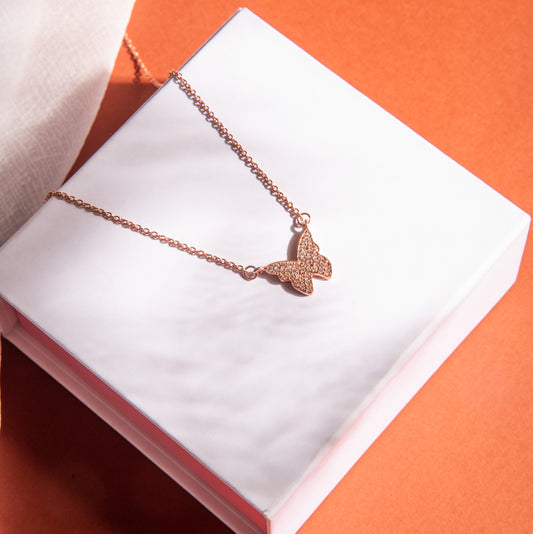 RoseGold Butterfly Necklace - 925 Silver