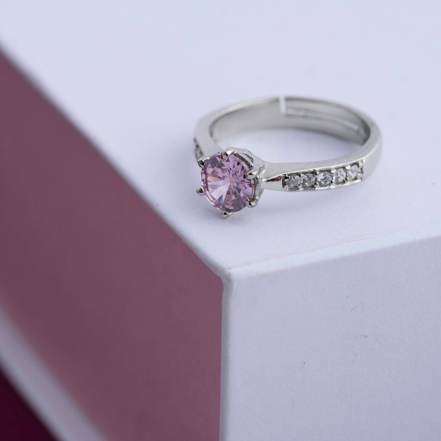 Pink Cocktail Solitaire Ring - 925 Silver