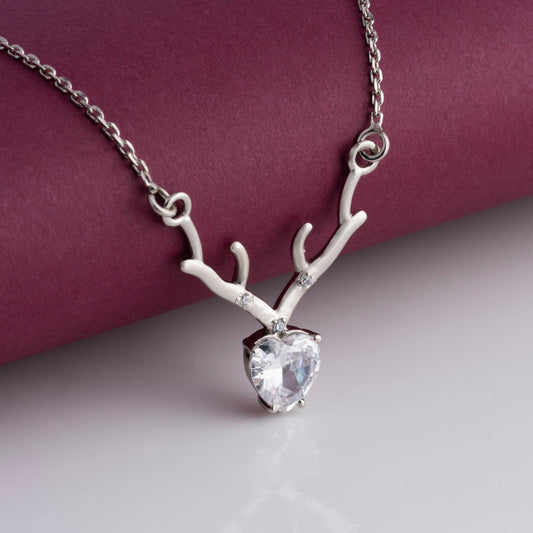 Deer Heart Solitaire Necklace - Fine Silver